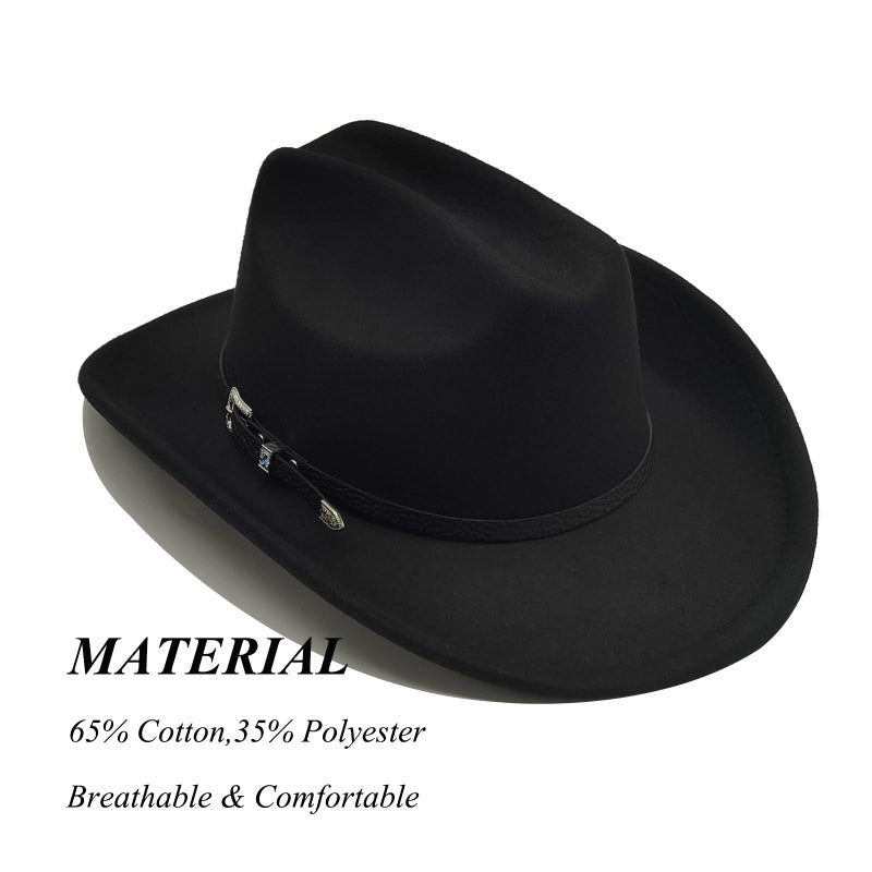 Willheoy Kids Cowboy Hat for Girls Boys Western Cowgirl Hat with Buckle Belt Unisex Wide Brim Fedora Hat Dress Up Costume A-Black - Image 3